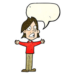 cartoon frightened man with speech bubble