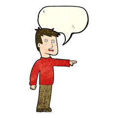 cartoon pointing man with speech bubble