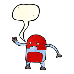 funny cartoon robot with speech bubble