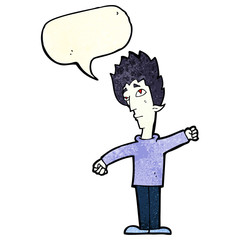 cartoon vampire man with speech bubble