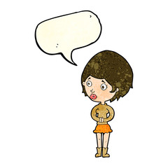 cartoon concerned woman with speech bubble
