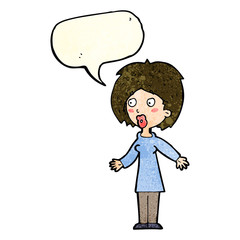 cartoon surprised woman with speech bubble