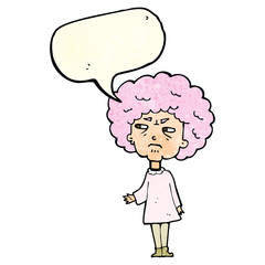 cartoon old lady with speech bubble