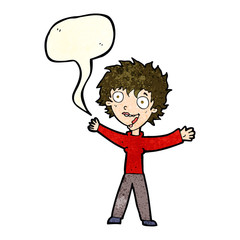 cartoon excited woman with speech bubble