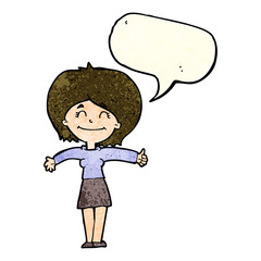 cartoon woman giving thumbs up sign with speech bubble