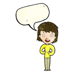 cartoon happy woman with speech bubble