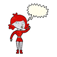 cartoon robot woman waving with speech bubble