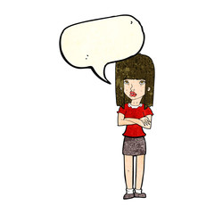 cartoon woman standing with speech bubble