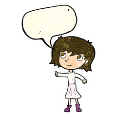 cartoon happy girl with speech bubble