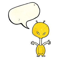 cartoon space alien with speech bubble