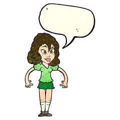 cartoon pretty woman with speech bubble