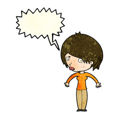 cartoon woman shrugging with speech bubble