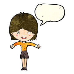 cartoon excited woman with speech bubble