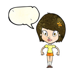 cartoon pretty woman with speech bubble