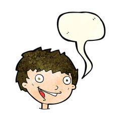 cartoon laughing boy with speech bubble
