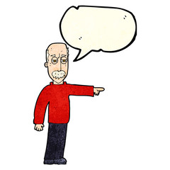 cartoon old man gesturing Get Out! with speech bubble