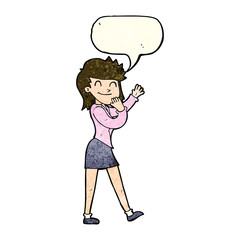 cartoon happy businesswoman with speech bubble