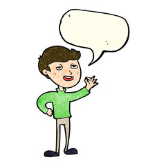 cartoon man making excellent gesture with speech bubble