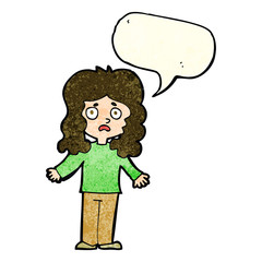 cartoon worried woman with speech bubble