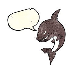 funny cartoon shark with speech bubble