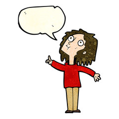 cartoon curious woman with speech bubble
