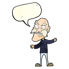 cartoon angry old man with speech bubble