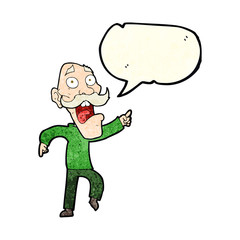 cartoon frightened old man with speech bubble