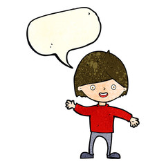 cartoon waving boy with speech bubble