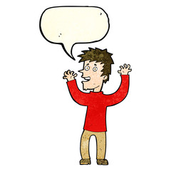 cartoon excited man with speech bubble
