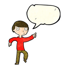 cartoon boy pointing with speech bubble
