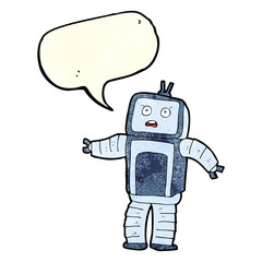 cartoon funny robot with speech bubble