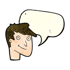 cartoon happy man with speech bubble