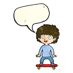 cartoon boy on skateboard with speech bubble