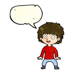 cartoon excited boy with speech bubble