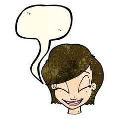cartoon pretty female face with speech bubble