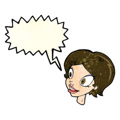 cartoon pretty female face with speech bubble