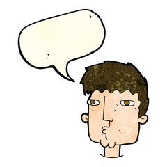 cartoon curious man with speech bubble