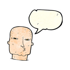 cartoon bald tough guy with speech bubble