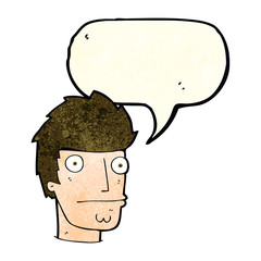 cartoon nervous man with speech bubble