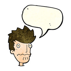 cartoon nervous man with speech bubble
