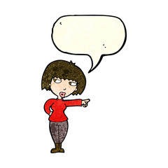 cartoon annoyed woman pointing with speech bubble