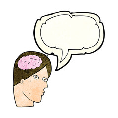 cartoon head with brain symbol with speech bubble