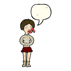 cartoon woman with snake tongue with speech bubble