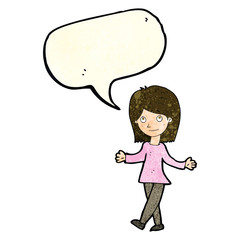 cartoon woman with no worries with speech bubble