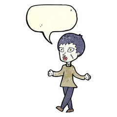 cartoon halloween zombie woman with speech bubble