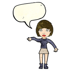 cartoon surprised woman with speech bubble