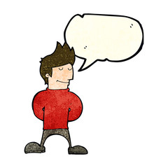 cartoon happy man with speech bubble