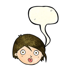 cartoon surprised female face with speech bubble