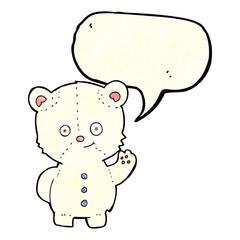cartoon waving polar bear cub with speech bubble