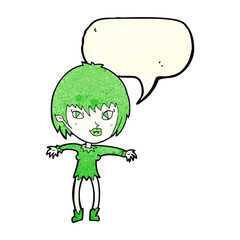 cartoon vampire girl with speech bubble